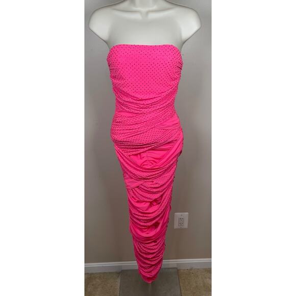 Retrofete Crystal Embellished Ruched Draped Strapless Bodycon Maxi Dress Sz XS - Picture 2 of 6
